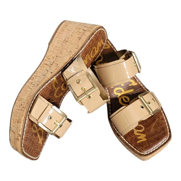 Sam Edelman Anna Beige Patent Leather Buckle Platform Sandals Women's Size 9M - Picture 7 of 8